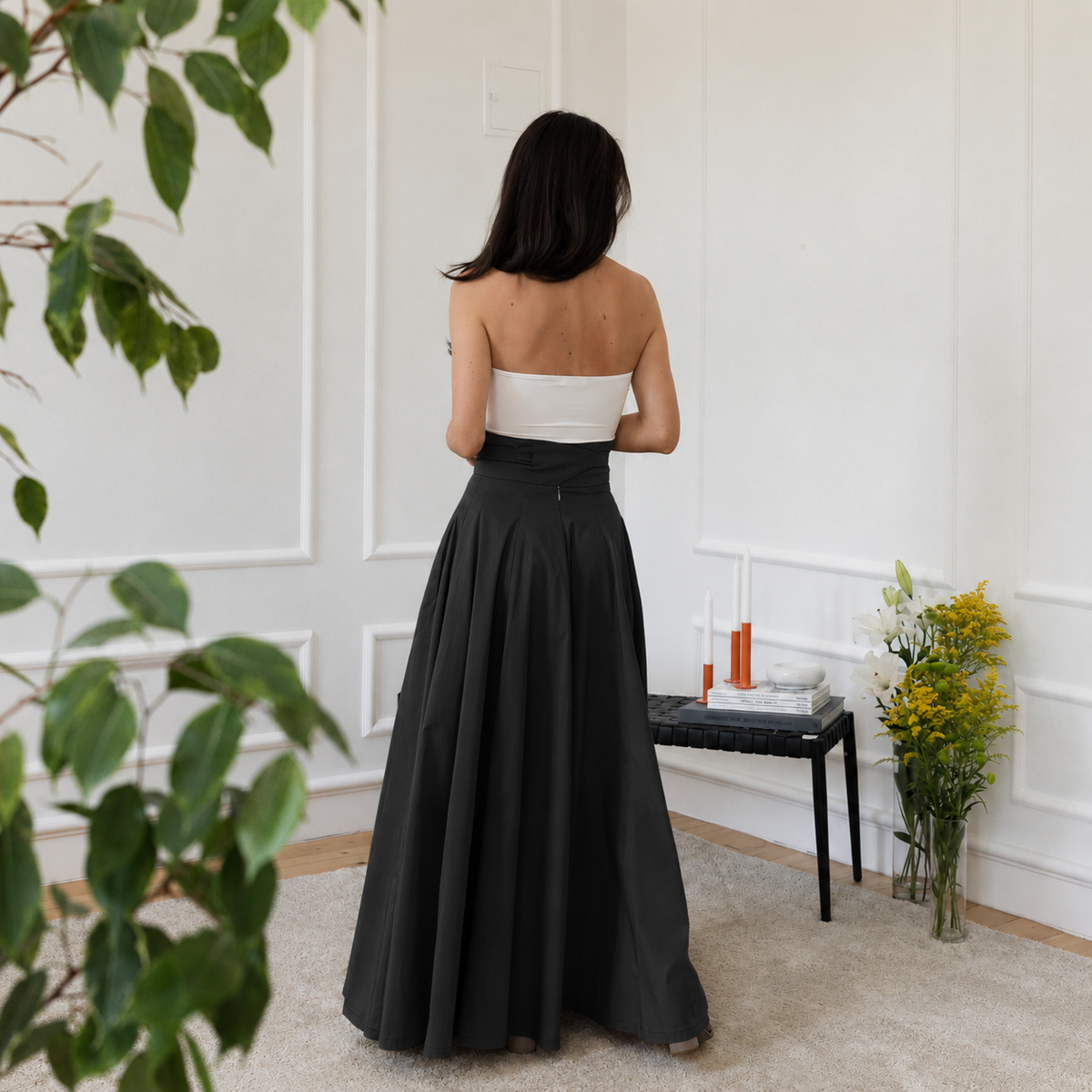 Back view of maxi cotton skirt