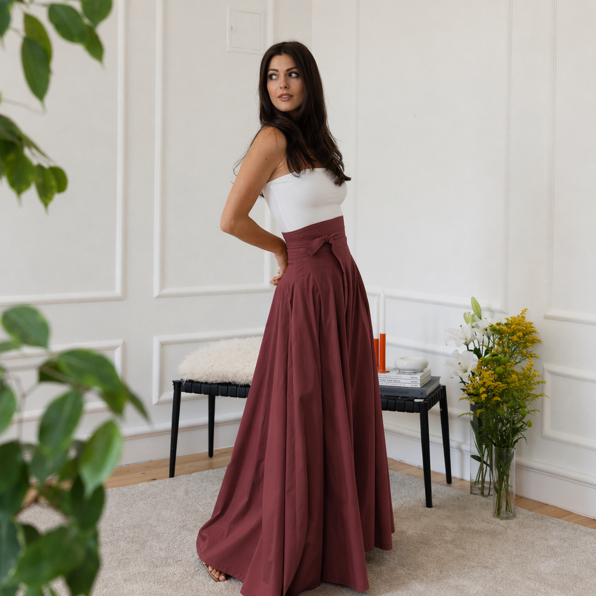 Side view of maxi cotton skirt