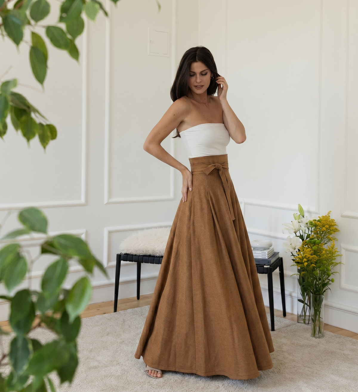 High waist cotton skirt side view