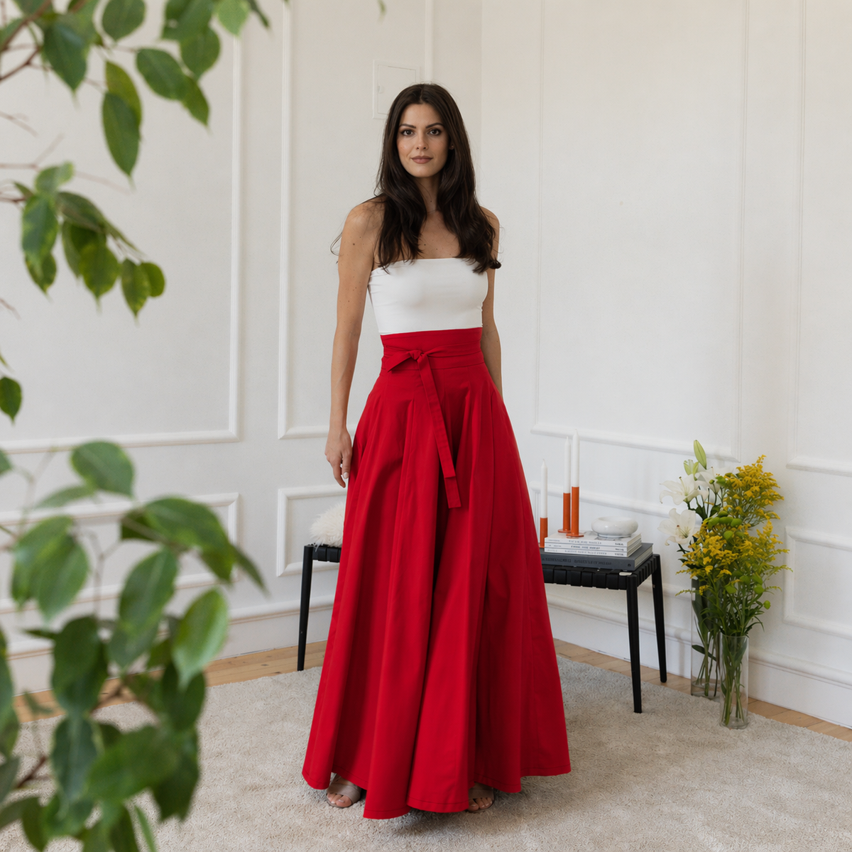 Maxi cotton red skirt