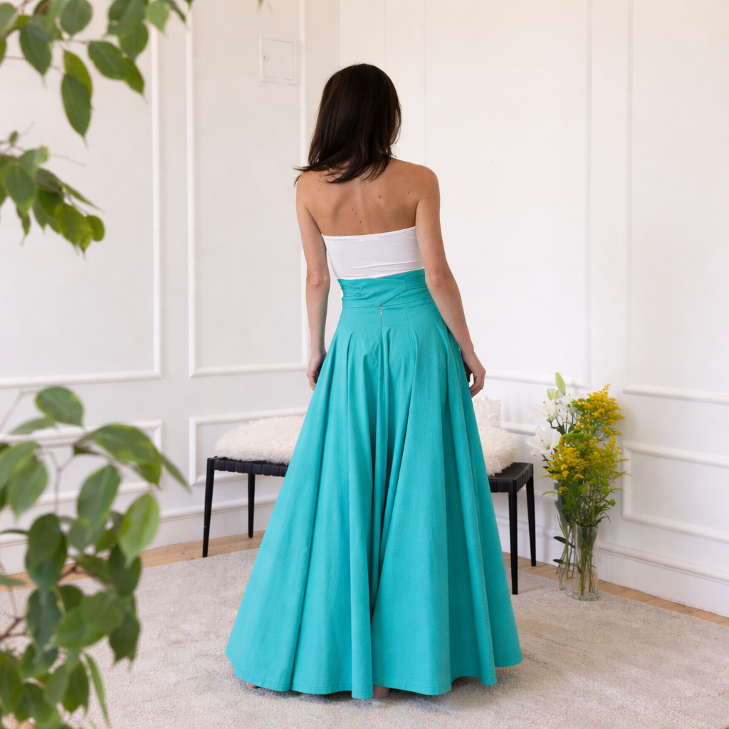 Back view of high waist cotton skirt