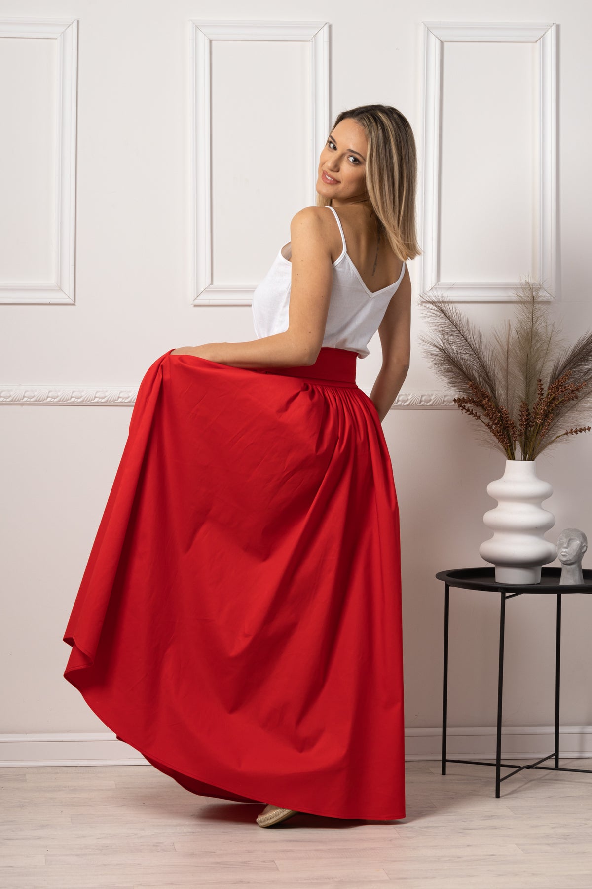 Statement-Making Full Length Red Skirt - from Nikka Place | Effortless fashion for easy living