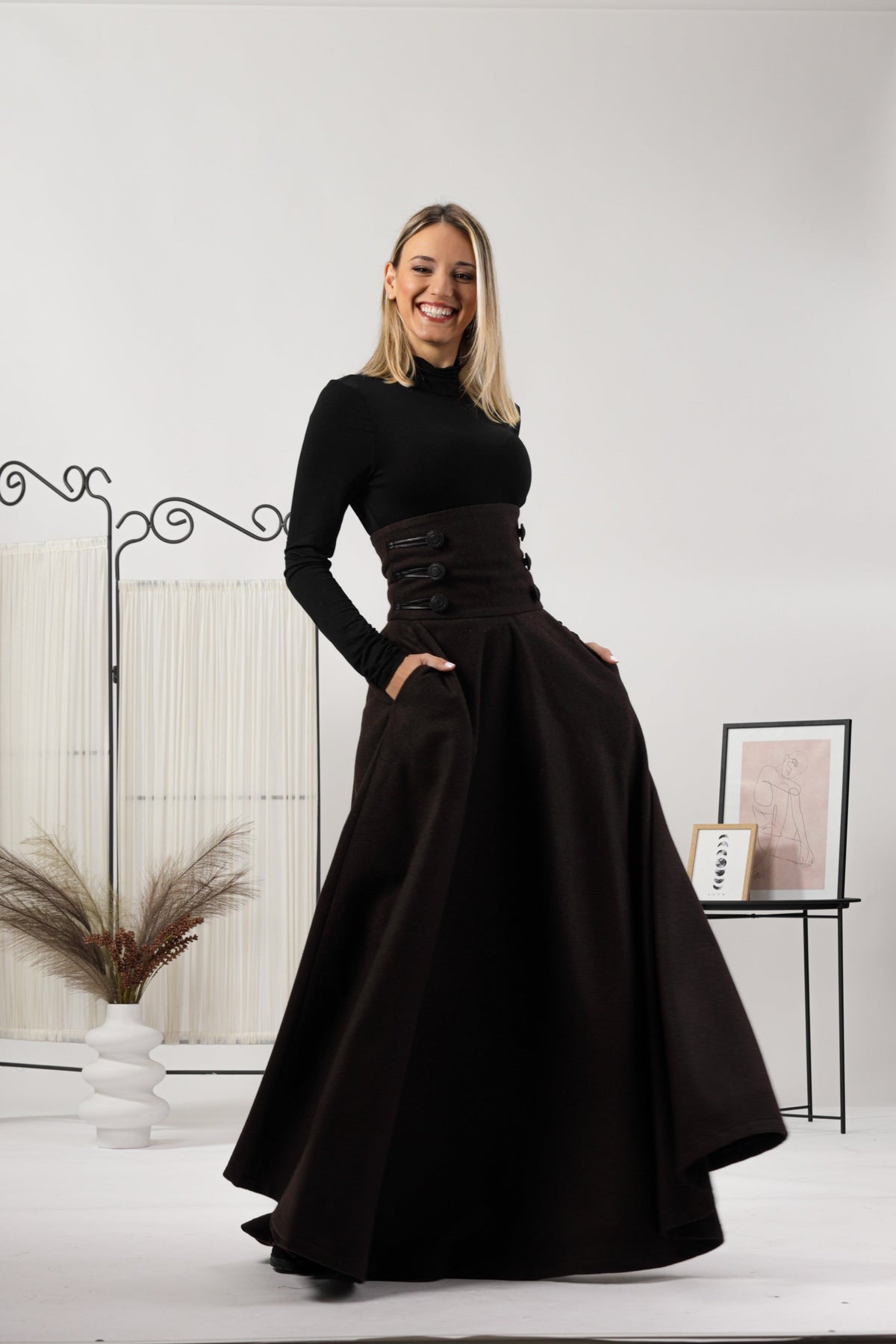 Dark Gray Winter Wool Maxi Skirt that will elevate your winter wardrobe - from NikkaPlace | Effortless fashion for easy living