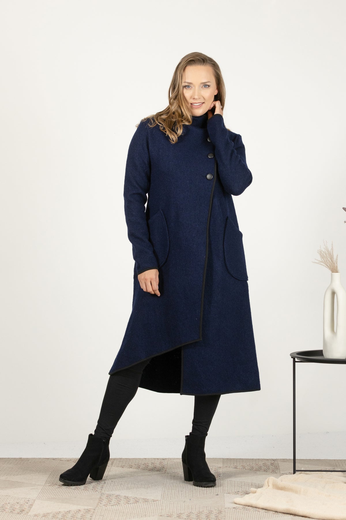 Woman wearing a blue cardigan