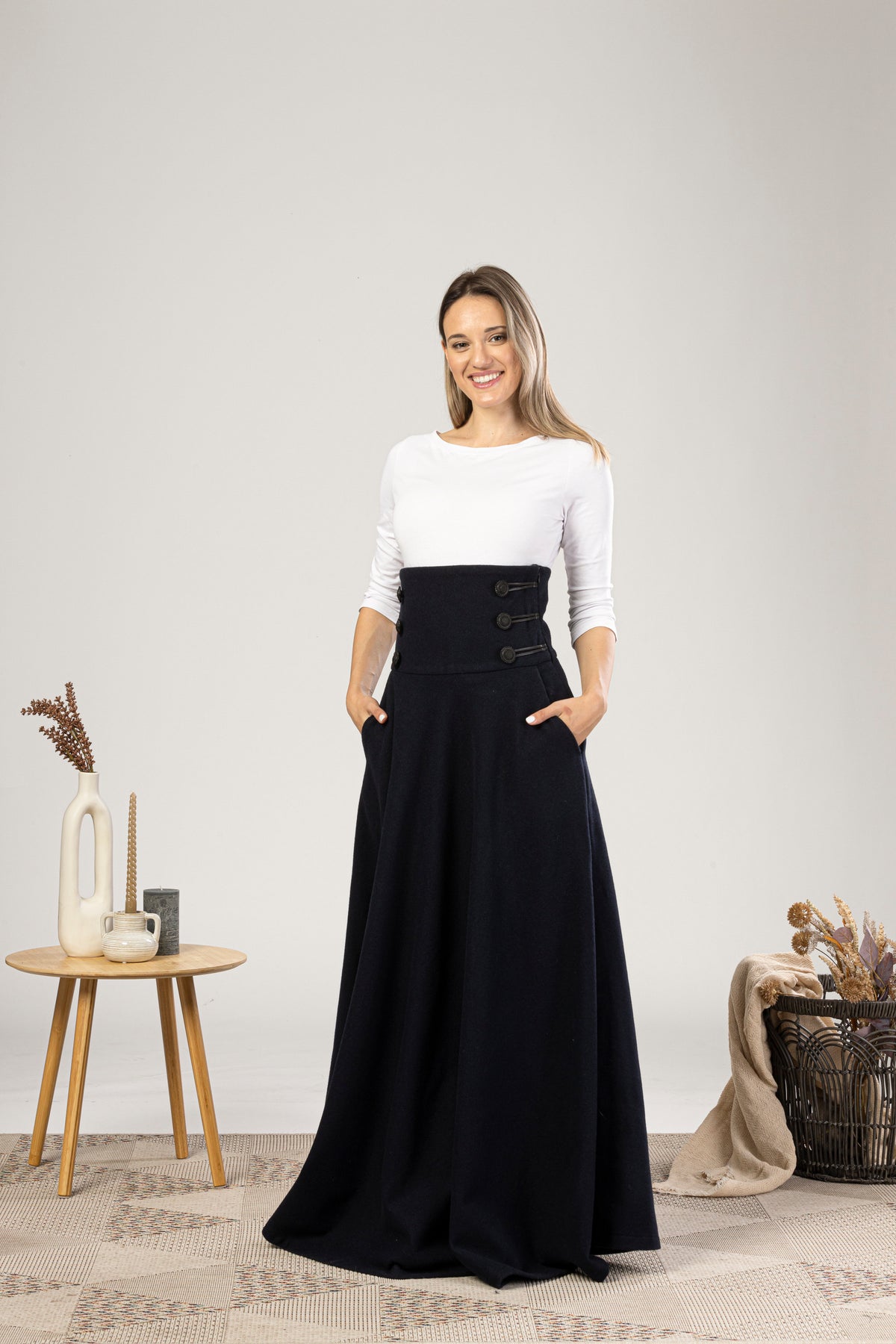 Dark Blue Winter Wool Maxi Skirt that will elevate your winter wardrobe - from NikkaPlace | Effortless fashion for easy living