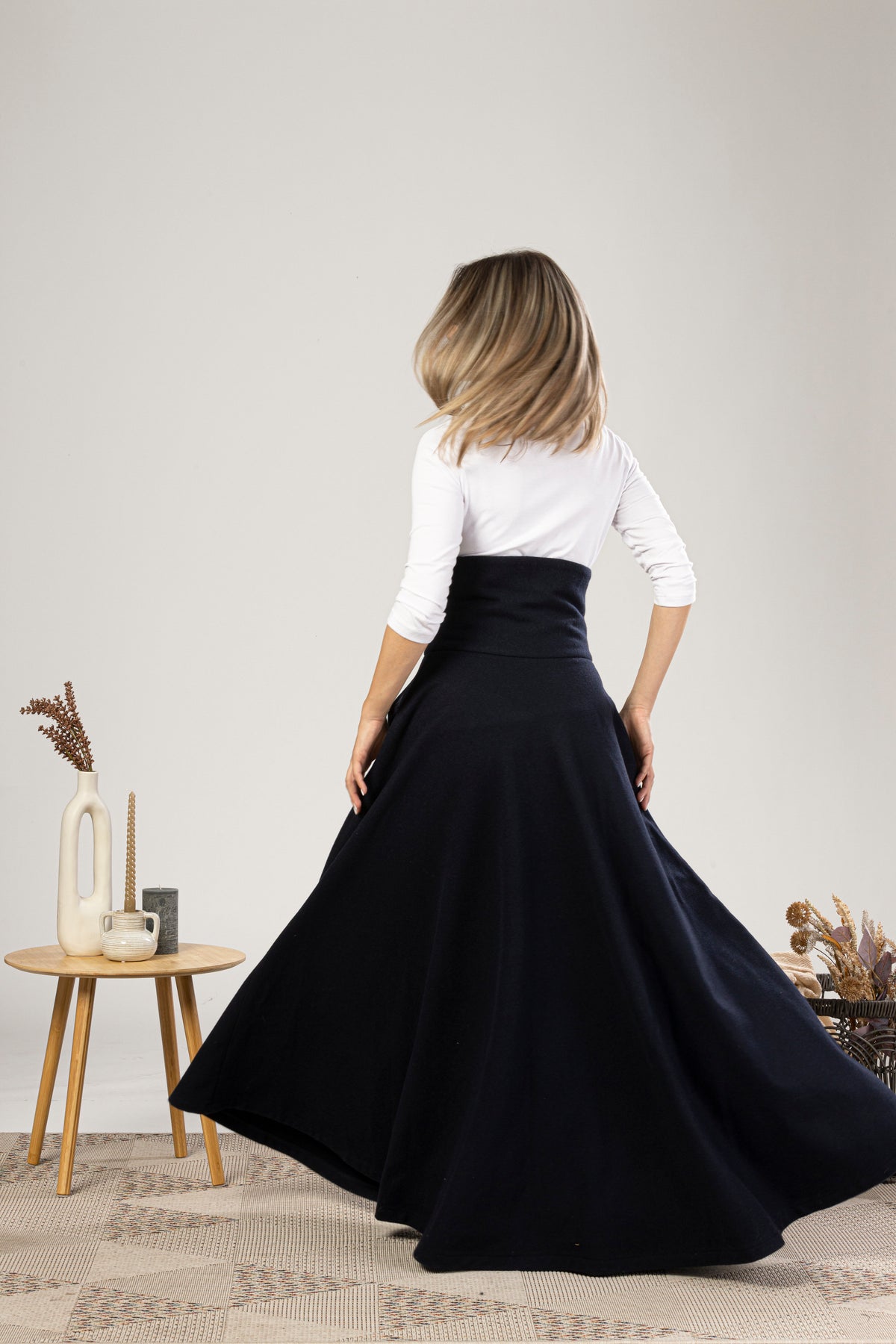 Dark Blue Winter Wool Maxi Skirt that will elevate your winter wardrobe - from NikkaPlace | Effortless fashion for easy living