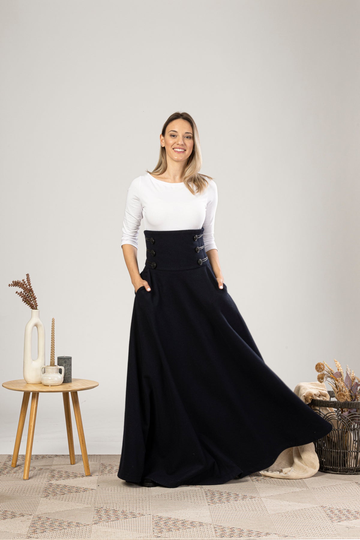 Dark Blue Winter Wool Maxi Skirt that will elevate your winter wardrobe - from NikkaPlace | Effortless fashion for easy living