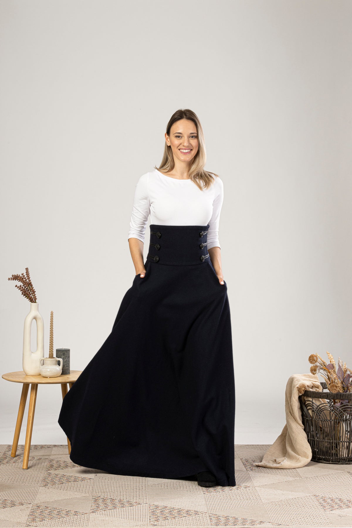 Dark Blue Winter Wool Maxi Skirt that will elevate your winter wardrobe - from NikkaPlace | Effortless fashion for easy living