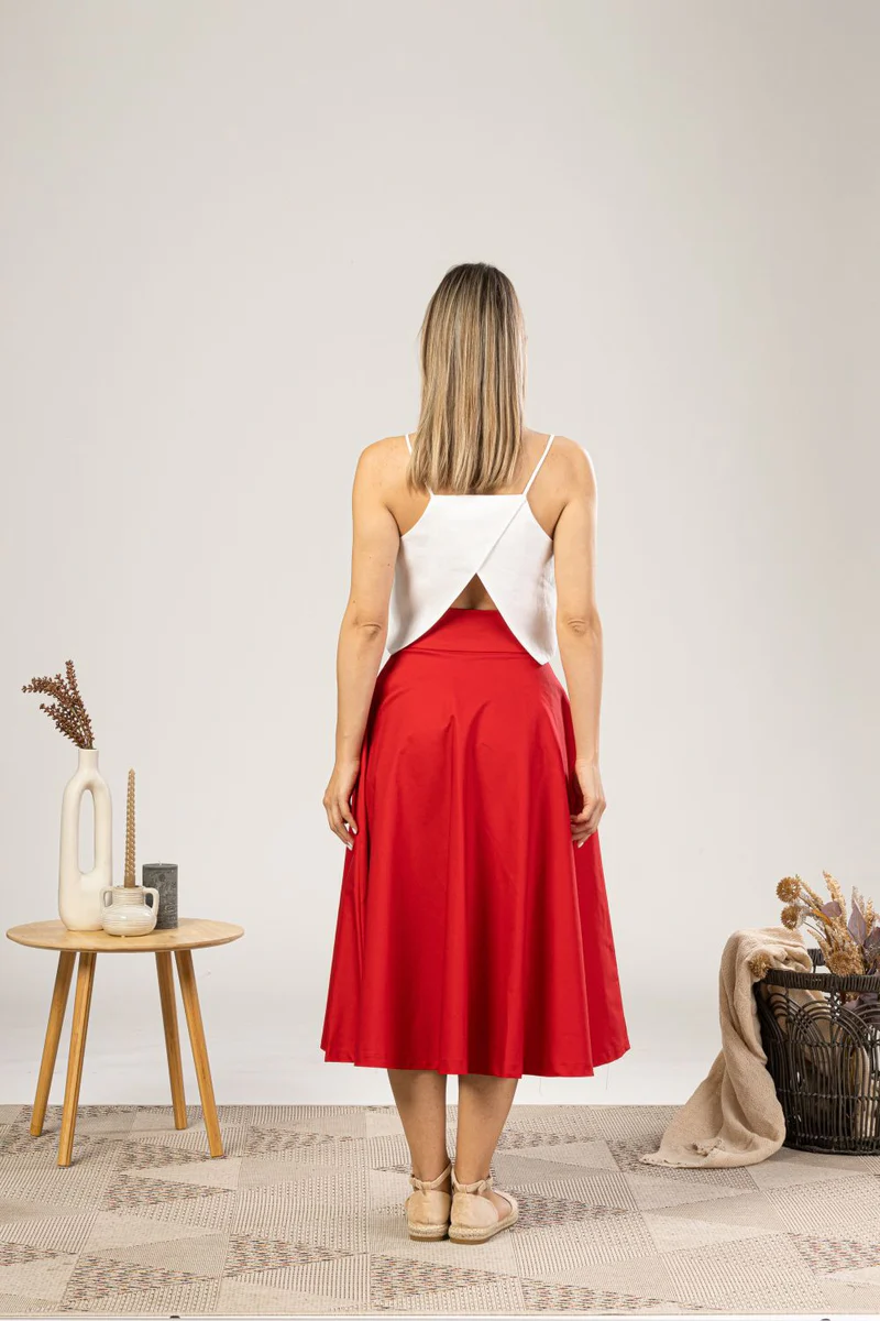 Back view of Midi Flared Circle Skirt.

