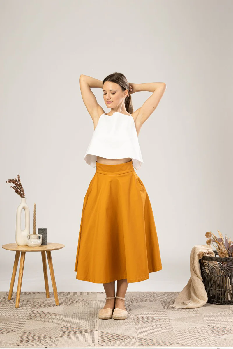 Skirt laid flat to show flare design.

