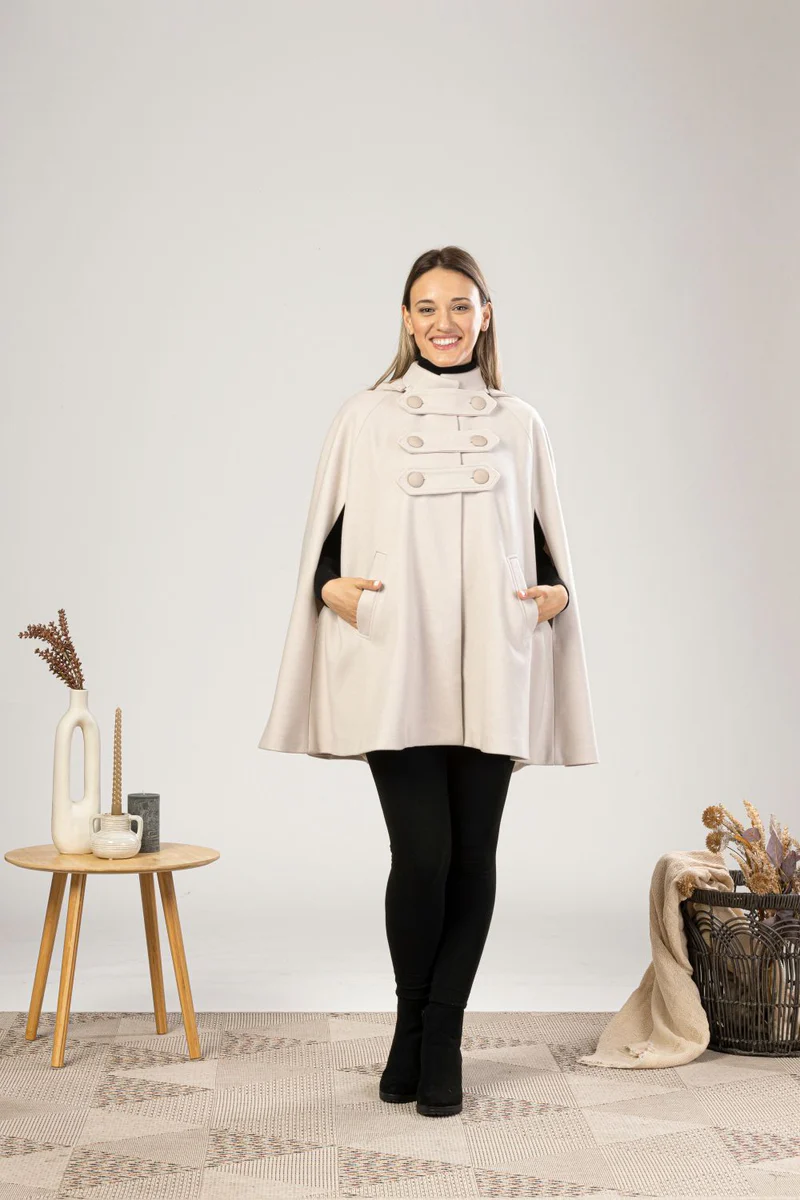 Sophisticated wool cape for winter layering

