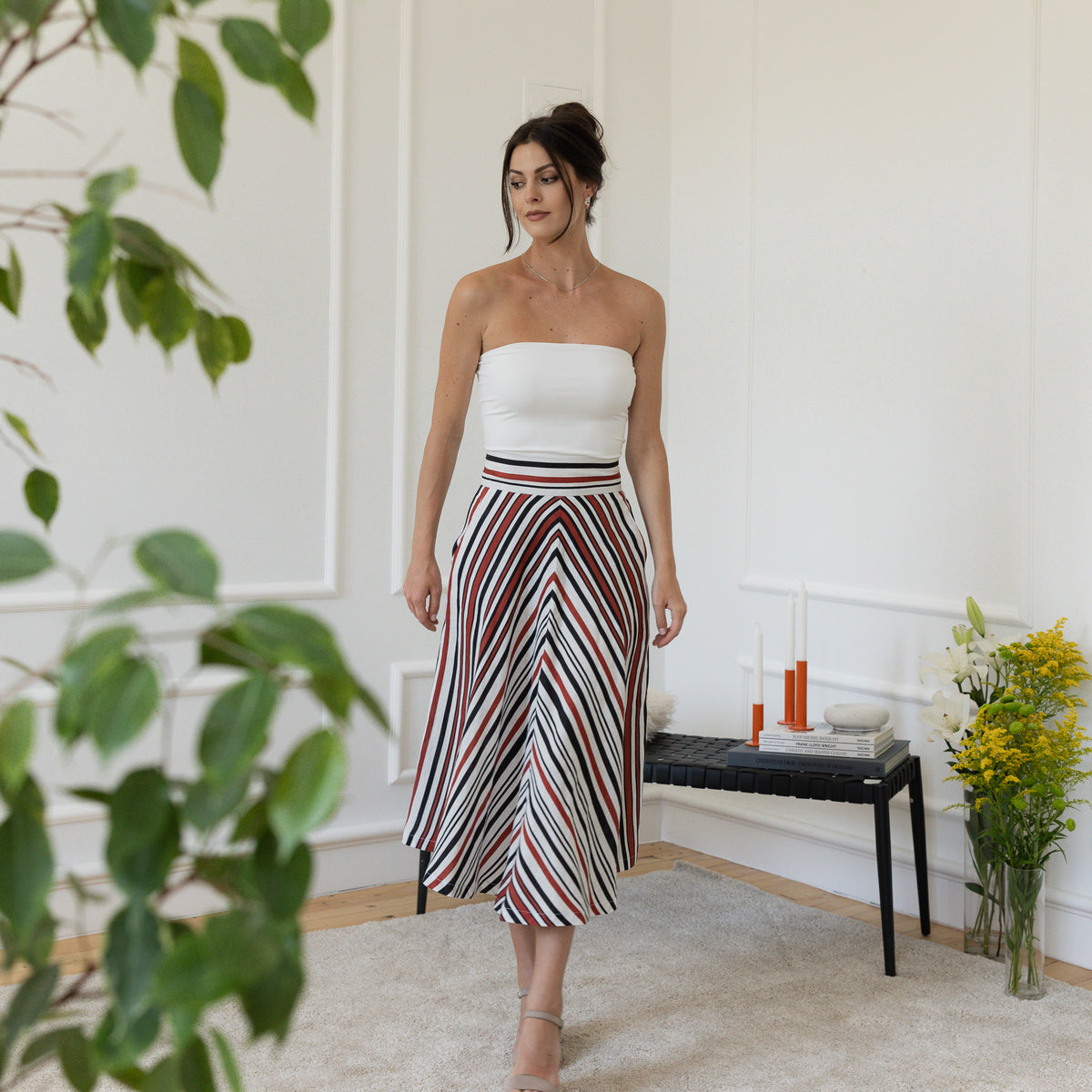 Front view of midi linen skirt