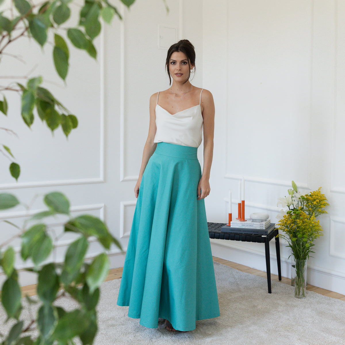 Front view of maxi cotton skirt