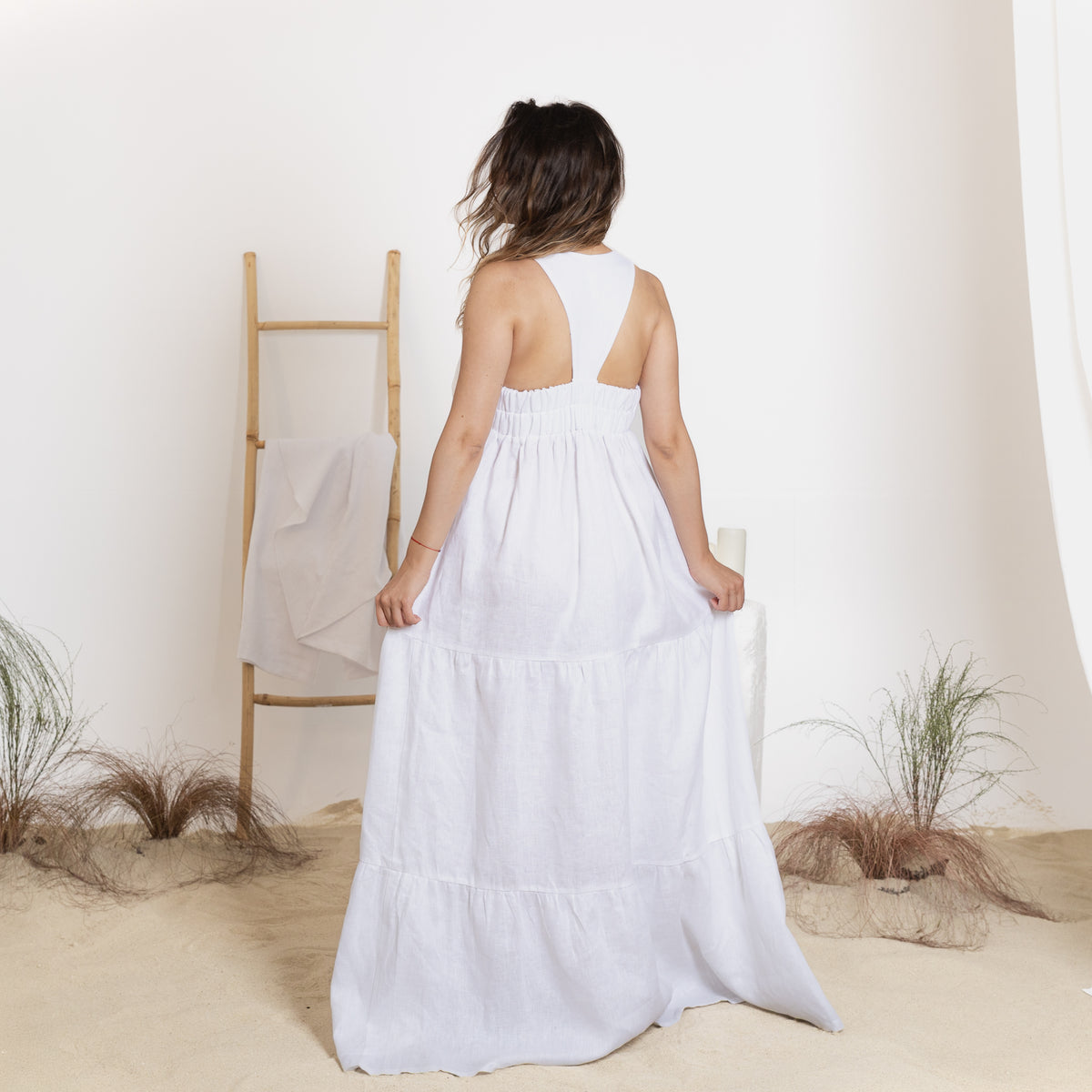 Back view of maxi linen dress