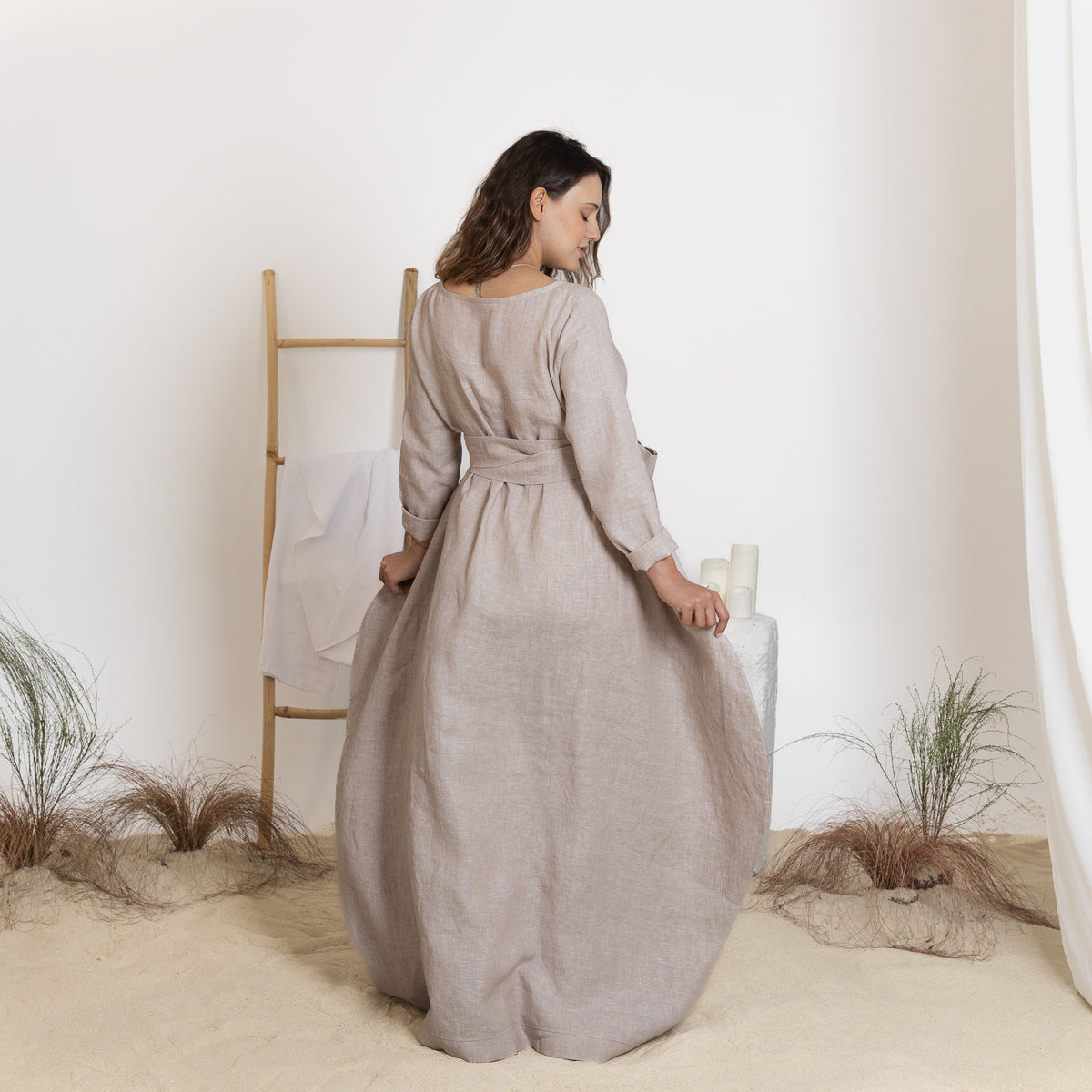 Back view of maxi linen dress