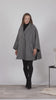 Full view of Gray oversized wool cape coat with lapel collar