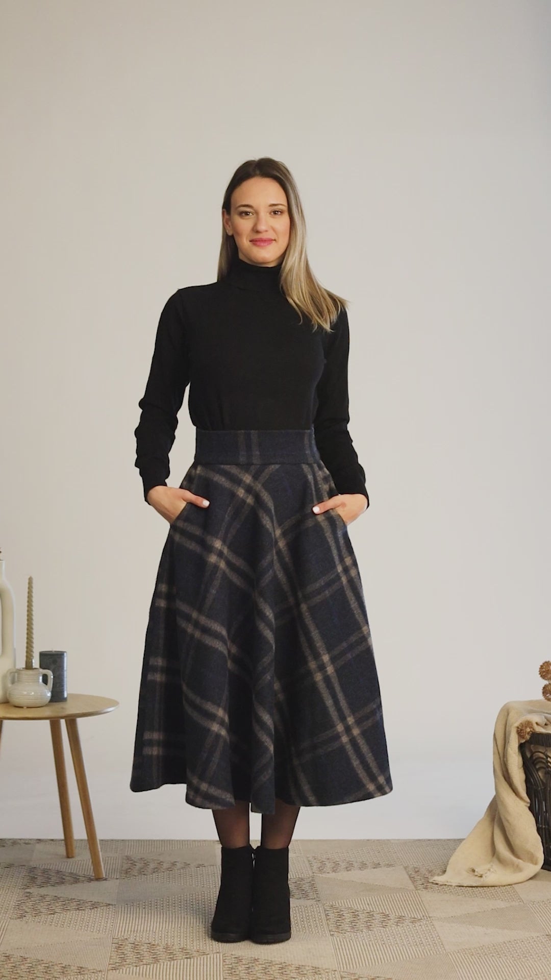 Complete design of Minimalist High Waist Wool Midi Skirt with Belt