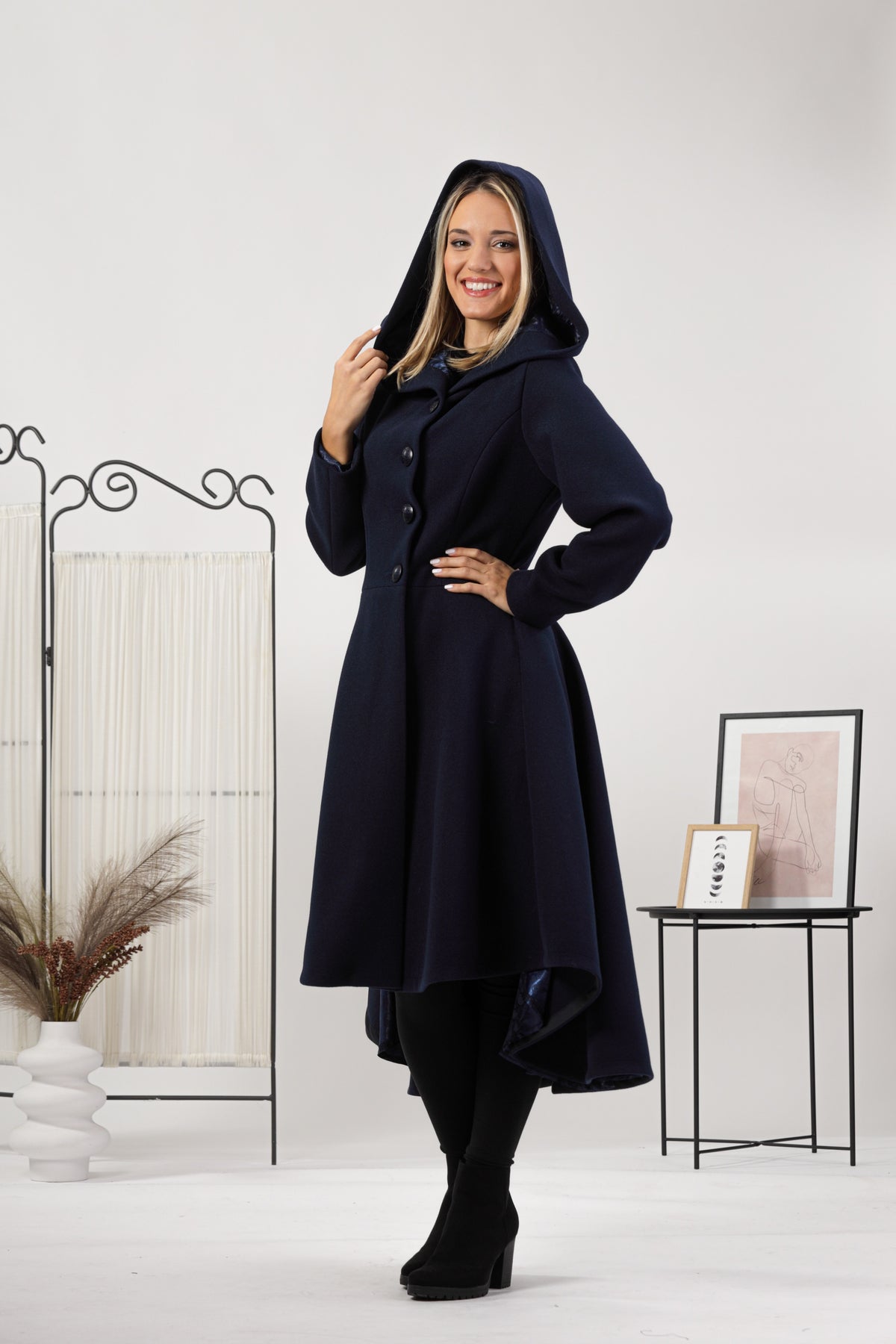 Raspberry Hooded Asymmetric Coat front view - from Nikka Place | Effortless fashion for easy living