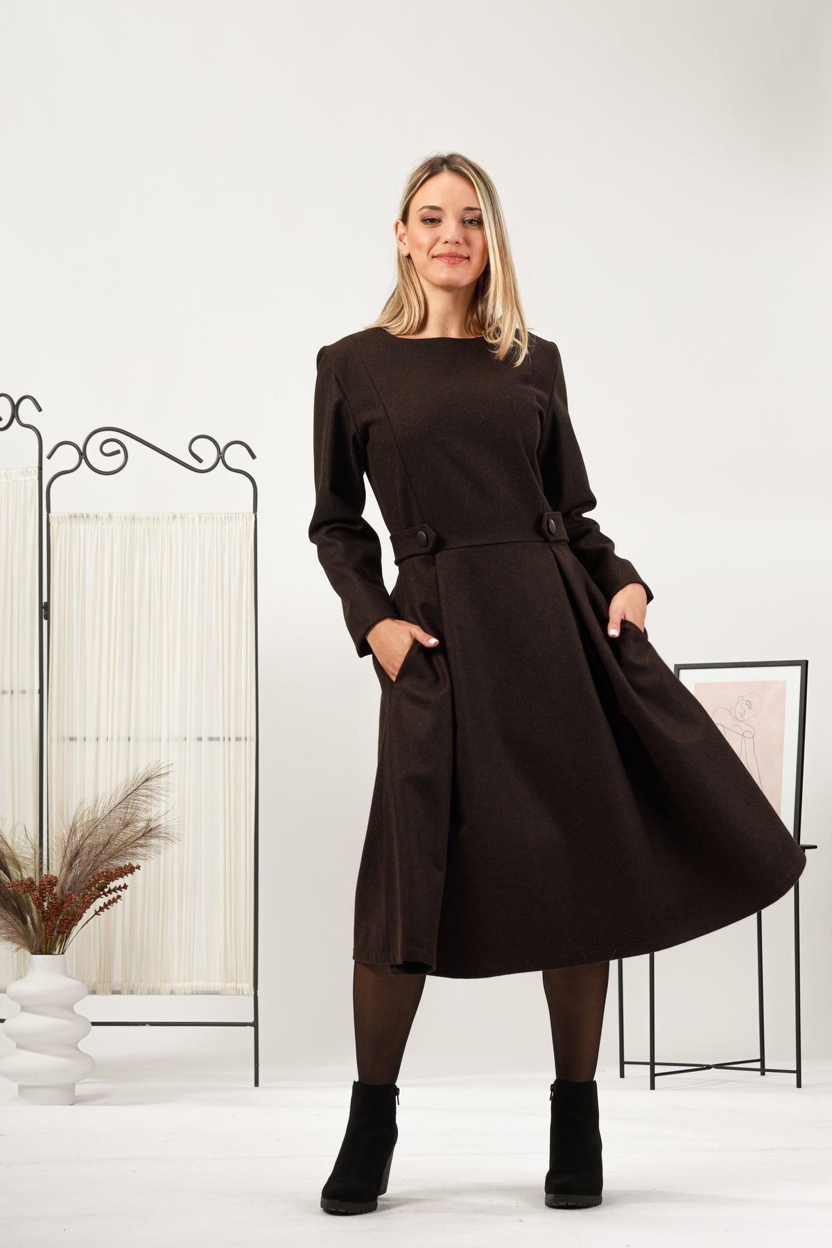 Classic A-line wool dress for cold weather
