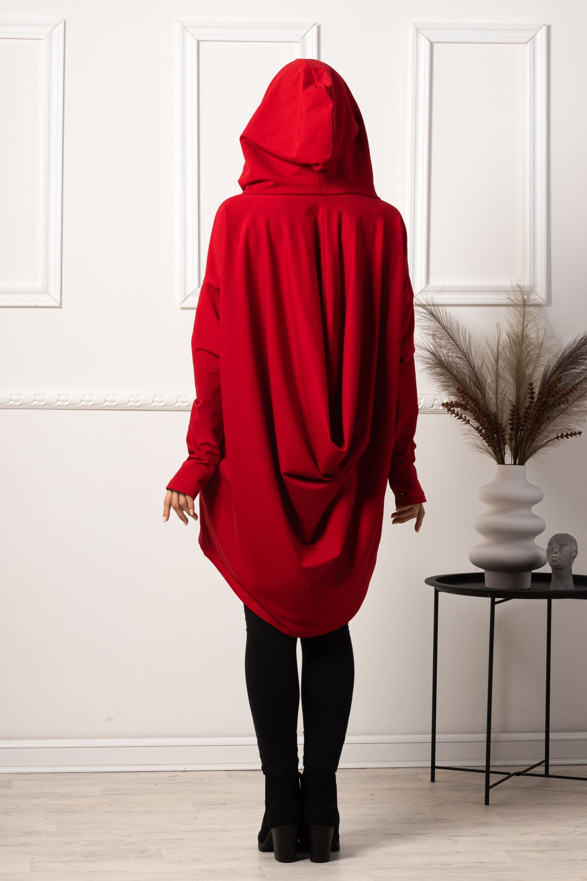 Back view of Loose cotton hoodie with pockets