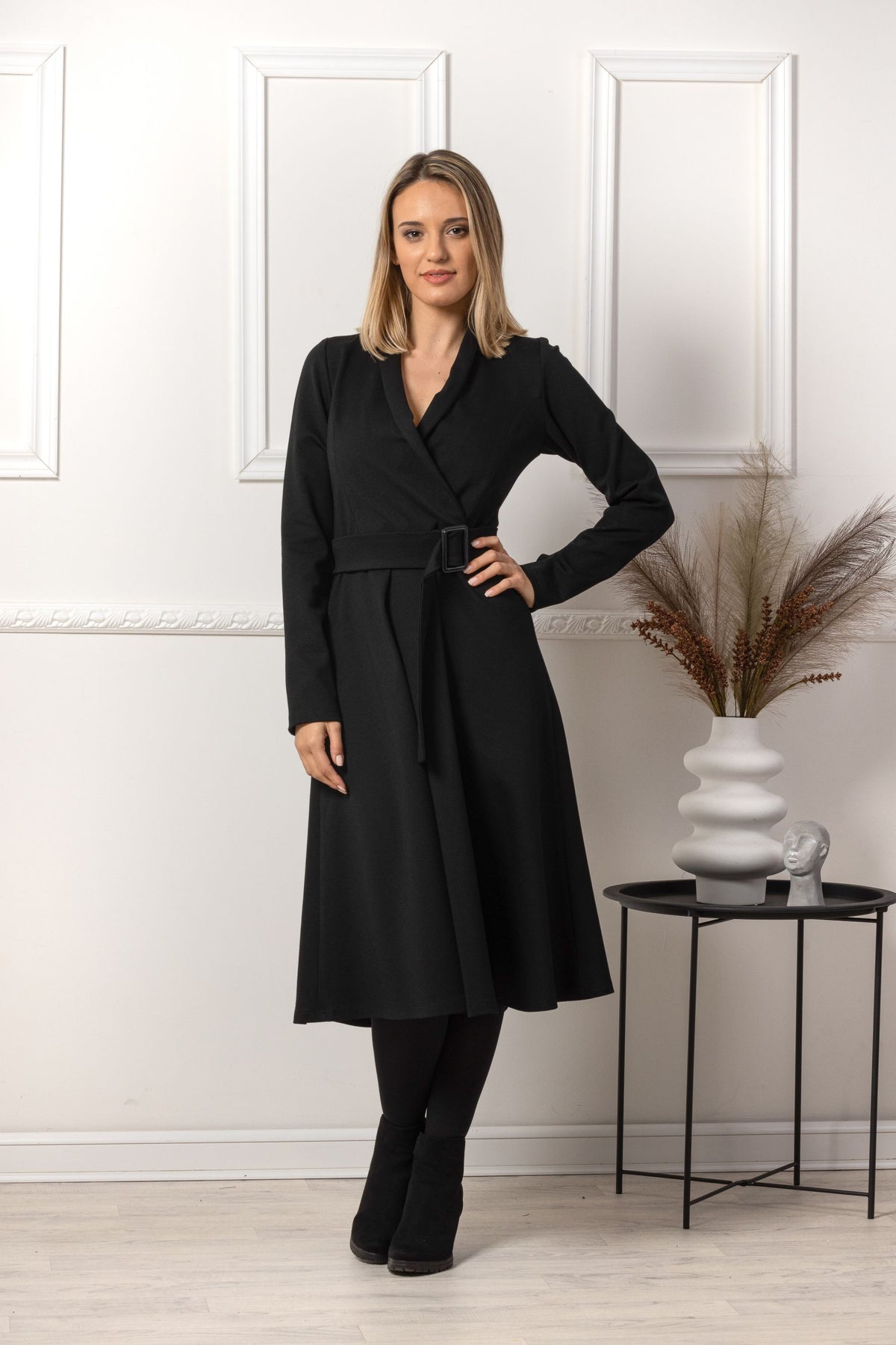 A-Line Belted Black Dress paired with different accessories - NikkaPlace | Effortless fashion for easy living