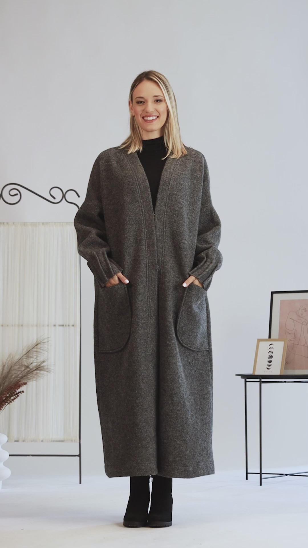 Full view of Charcoal Warm Wool Maxi Cardigan
